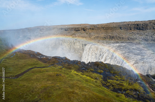 A Rainbow at Iceland's Hafragilsfoss Waterfall in Vatnajokull National Park