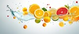 Vitamin C pill releasing citrus fruits with copyspace for text