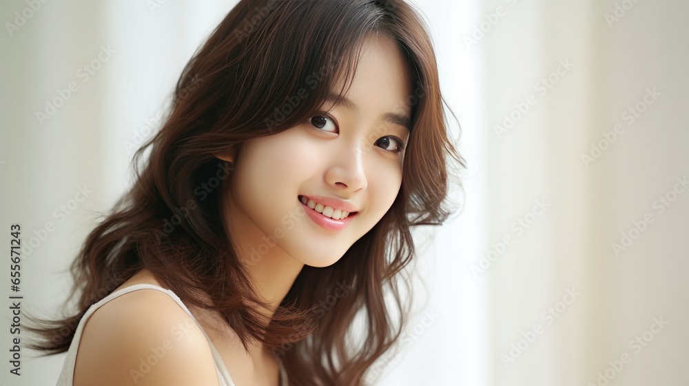 A Portrait of happy young asian woman smiling with good skin and beautiful teeth and hair in white studio background. Generative Ai
A Portrait of happy young asian woman smiling with good skin and beautiful teeth and hair in white studio background. Generative Ai