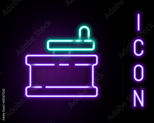 Glowing neon line Manual grinder icon isolated on black background. Colorful outline concept. Vector