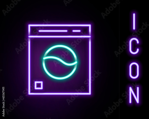 Glowing neon line Washer icon isolated on black background. Washing machine icon. Clothes washer - laundry machine. Home appliance symbol. Colorful outline concept. Vector