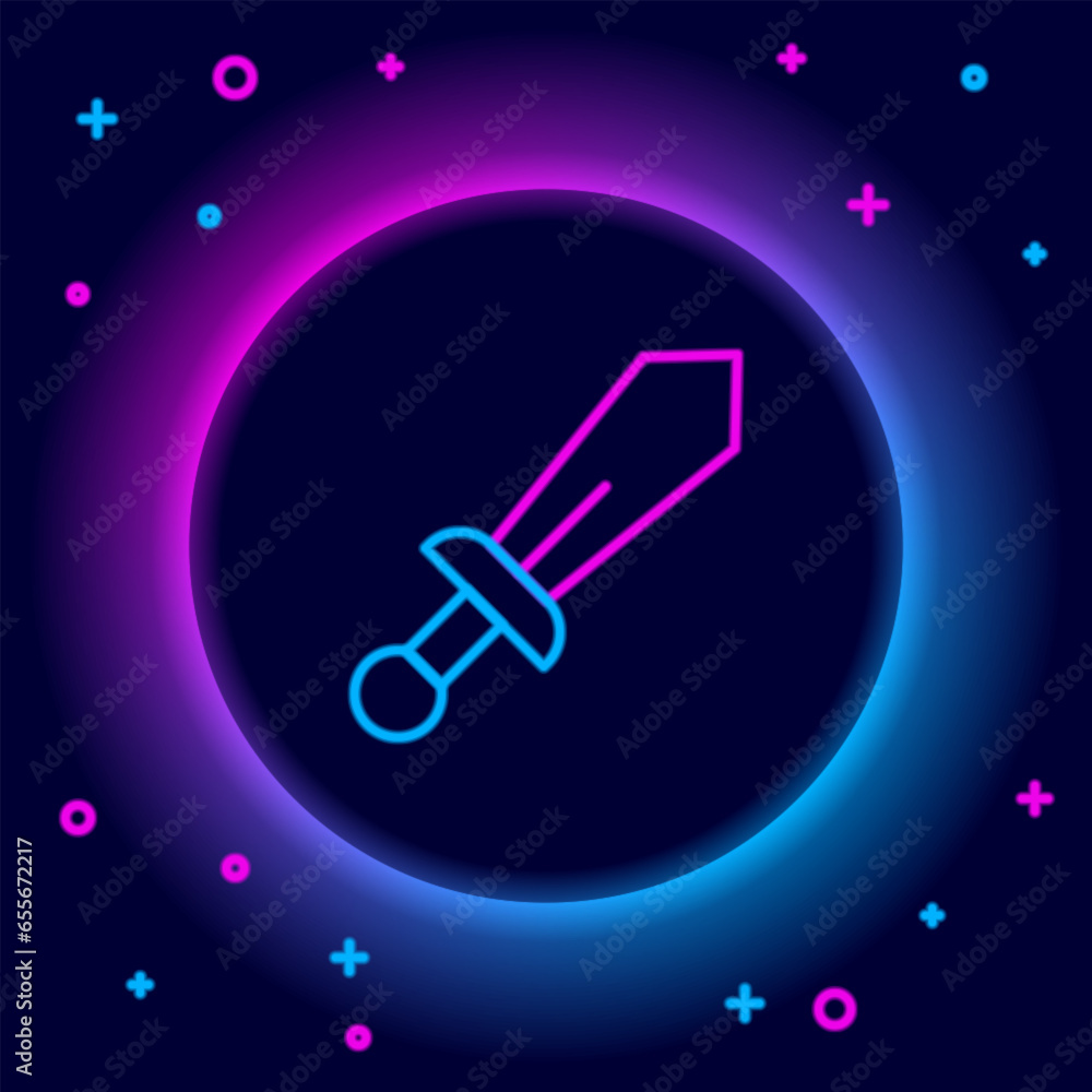 Glowing neon line Sword toy icon isolated on black background. Colorful outline concept. Vector Glowing neon line Sword toy icon isolated on black background. Colorful outline concept. Vector