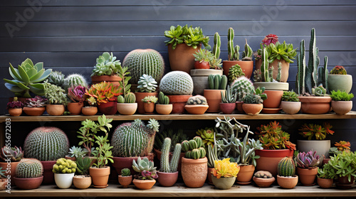 The contemporary arrangement of a home garden is adorned with a diverse array of exquisite plants, including cacti, succulents, and air plants. ai generative
