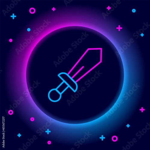 Glowing neon line Sword toy icon isolated on black background. Colorful outline concept. Vector