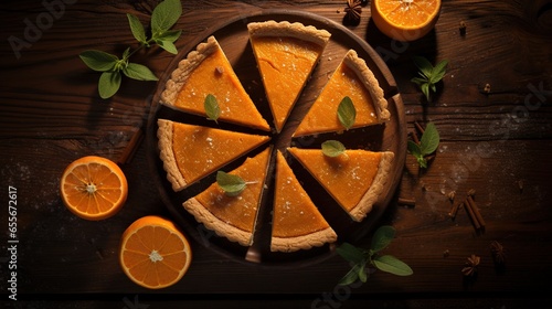 Generative AI, Homemade american traditional pumpkin pie, top view