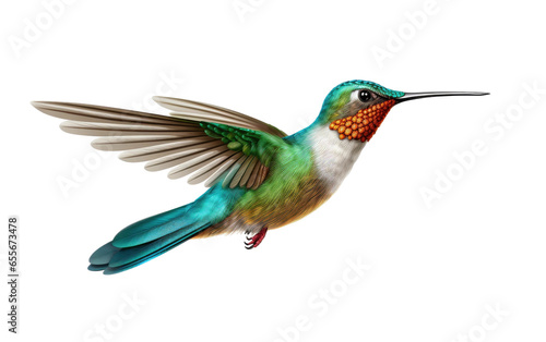 Flying Stunning Colorful Hummingbird Isolated on White Transparent Background.