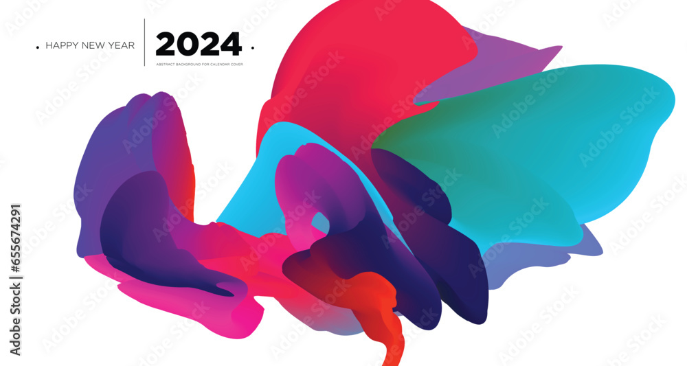 Vector colorful abstract fluid background for calendar cover template new year 2024 - obrazy, fototapety, plakaty 