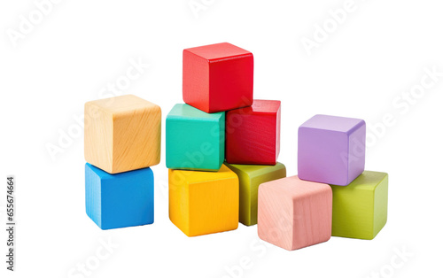 Attractive Colorful Wooden Blocks Toy Isolated on White Transparent Background.