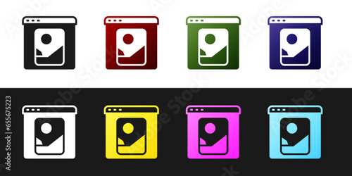 Set Photo retouching icon isolated on black and white background. Photographer, photography, retouch icon. Vector