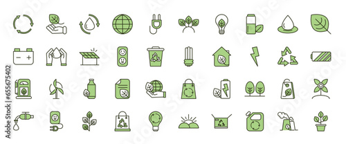 Set of green icons of eco and environmental