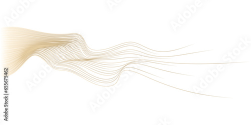 Abstract vector wavy lines flowing smooth curve gold gradient color on transparent background in concept of luxury, technology, science, music, modern.