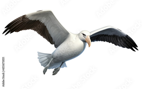 Flying Attractive White Albatross Bird Isolated on White Transparent Background.