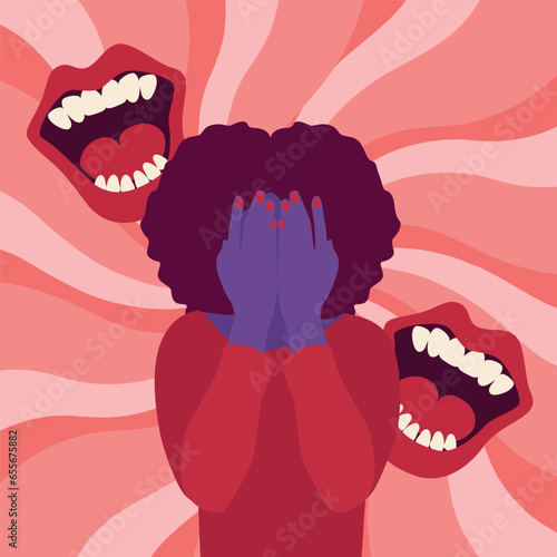 Sad woman crying from bullying illustration concept