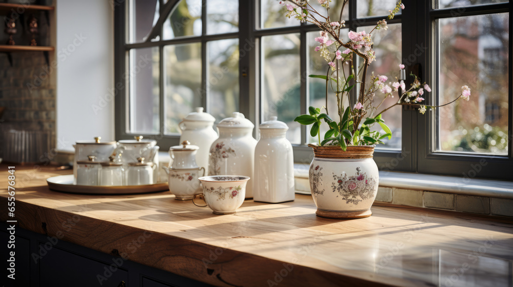 custom made wallpaper toronto digital set of white dishes on the tabletop on a sunny morning .