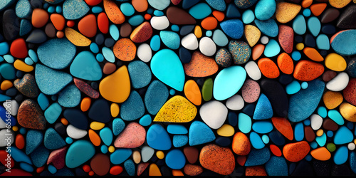 colorful pebbles texture, mosaic background. Generative Ai. photo