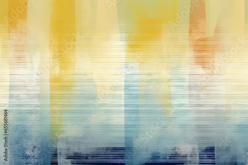 An abstract painting with a vibrant yellow and blue color scheme
