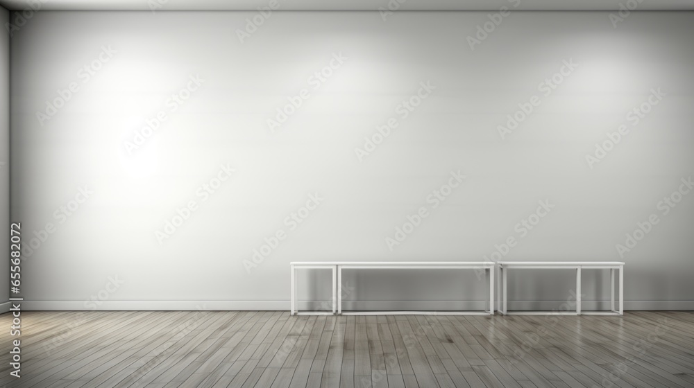empty white room with a long bench, white studio wall, minimalist interior empty white room with a long bench, white studio wall, minimalist interior