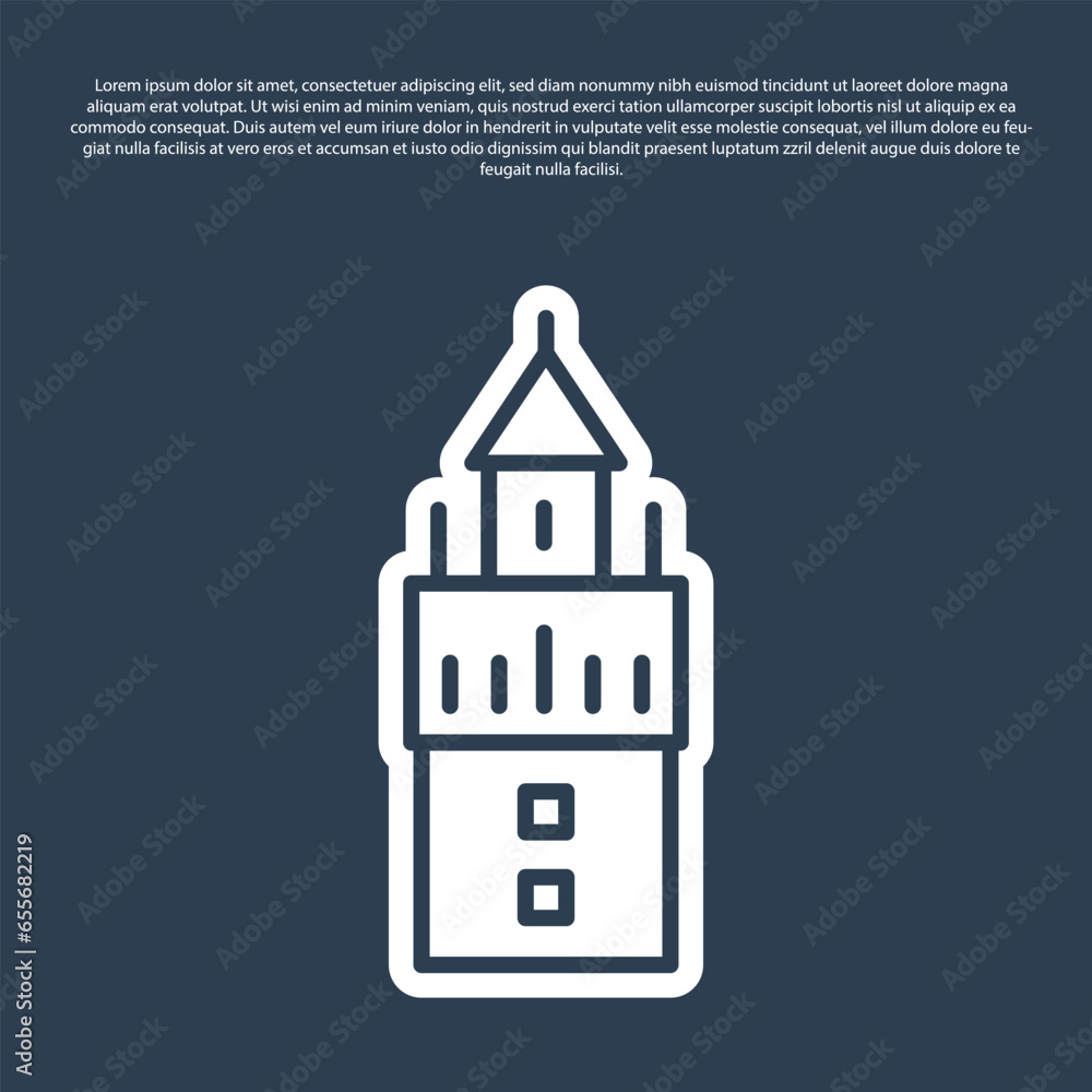 Blue line Giralda in Seville Spain icon isolated on blue background. Vector Blue line Giralda in Seville Spain icon isolated on blue background. Vector
