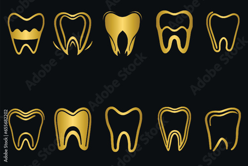 Set of golden tooth logo, collection of gold tooth vector set