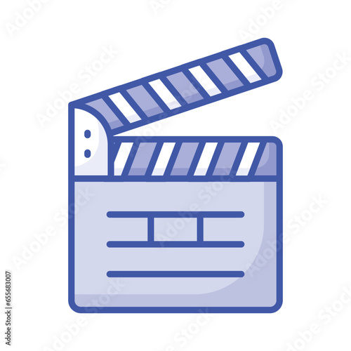 Movie clapper board, filmmaking device icon in modern style, ready to use vector