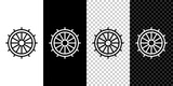 Set line Ship steering wheel icon isolated on black and white, transparent background. Vector