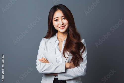 Portrait of asian female executive director smiling and looking successful in her business, young beautiful asian woman in high business position