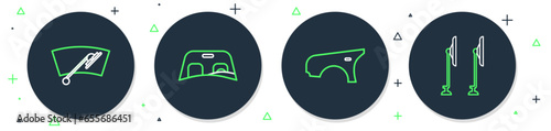 Set line Car windscreen, fender, Windscreen wiper and icon. Vector