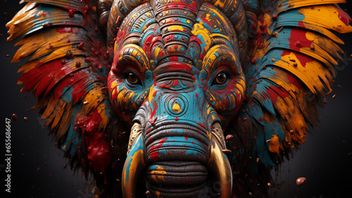 elephant in the art painting with colorful paint splashes photo