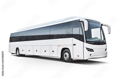 Shot of new white tour bus with white background, way of transportation, public transport