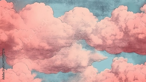 Generative AI, abstract clouds and sky risograph print 