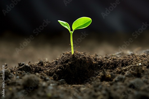 Green seedling depicts new life and growth in nourishing soil. Generative AI