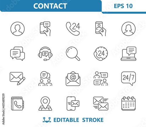 Contact Icons. Contact Us, Communication, Social Media Vector Icon Set