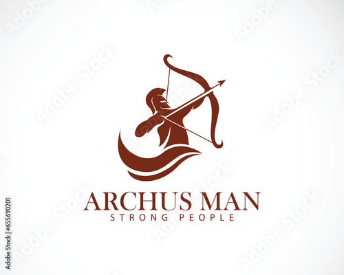 archery logo creative vector strong man sport design art spartan helmet