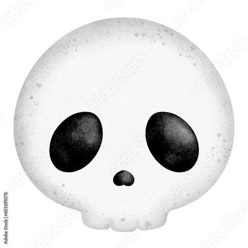 Cute Halloween skull bone cartoon character watercolor hand painted illustration