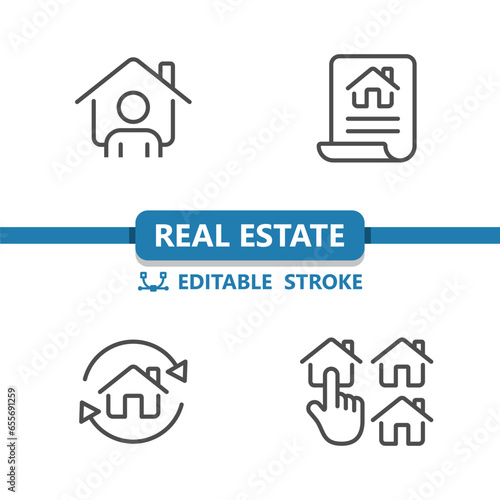 Real Estate Icons. House, Home, Realtor, Contract, Lease, House Flipping, Finger Vector Icon