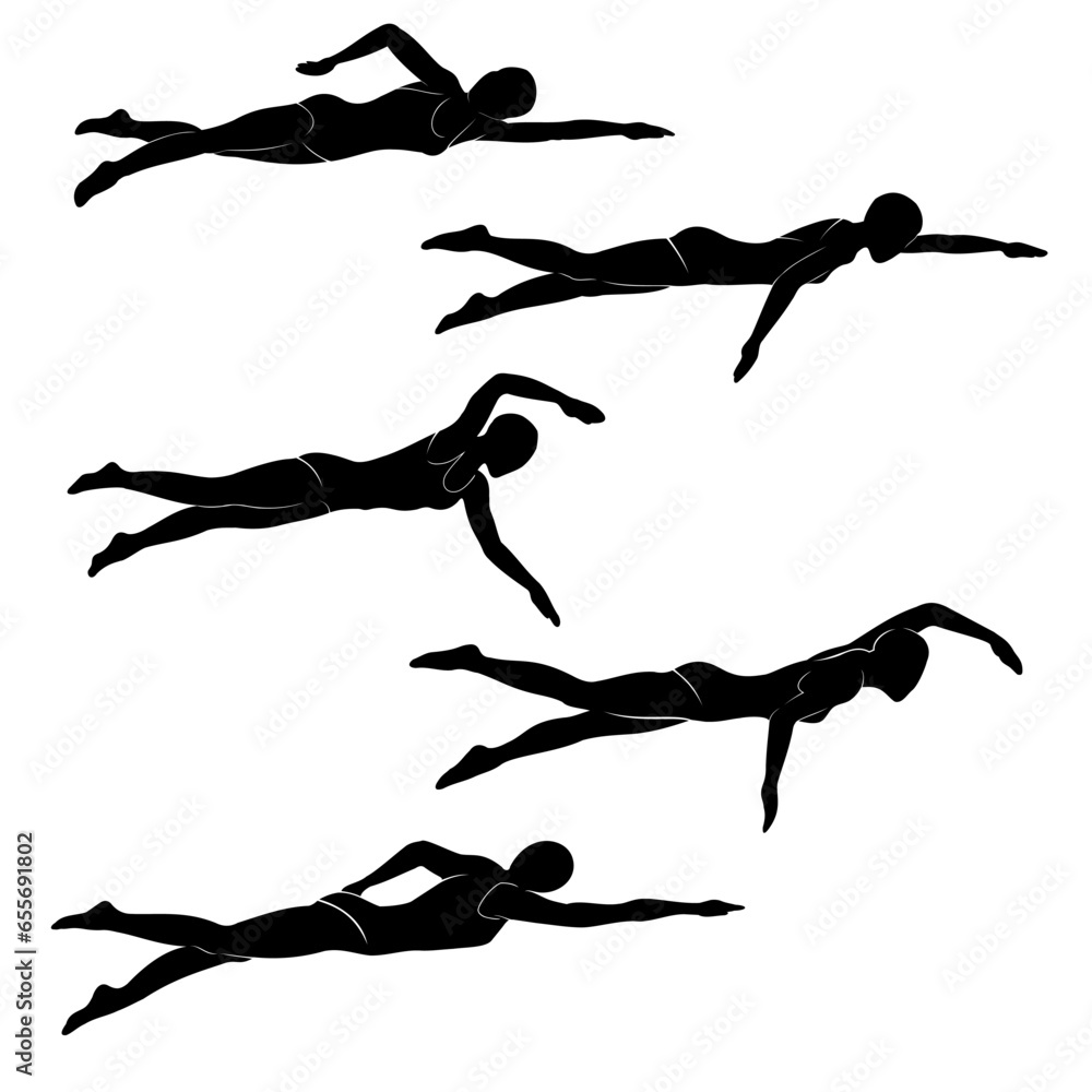 set of silhouettes of swimmer set of silhouettes of swimmer