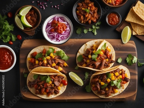 Delicous Mexican tacos with beef and vegetables