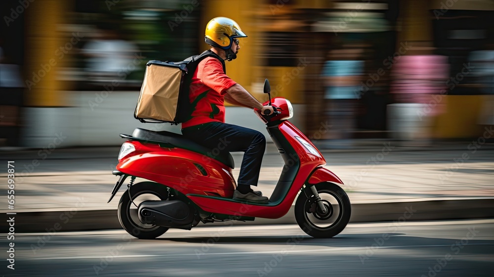 Scooter driver delivering food Scooter driver delivering food