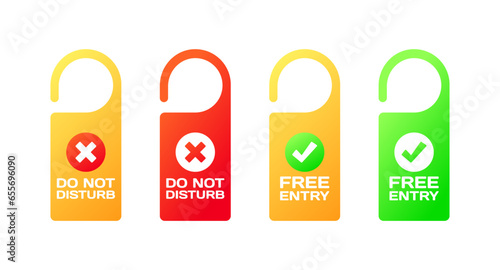 Do not disturb and free entry tags. Flat, color, do not disturb tags, free entry tags. Vector icons