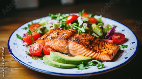 Grilled salmon fillet and fresh lettuce
