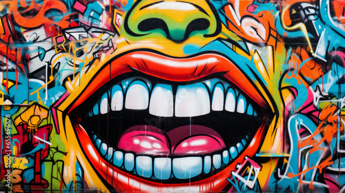 Woman mouth. Graffiti wall abstract background, modern art