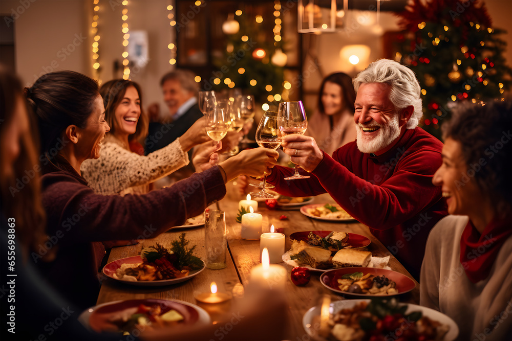 warm and cozy scene of family enjoying a meal together, Christmas party conversation and enjoying their time together warm and cozy scene of family enjoying a meal together, Christmas party conversation and enjoying their time together