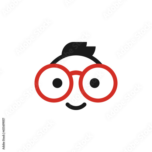 The child is wearing large glasses with round lenses.