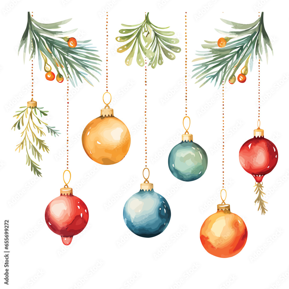 Merry & Bright Decor: Watercolor Clipart Set with Christmas Garland for Kids