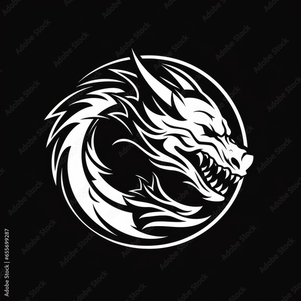 Dragon logo, black and white, AI generated Image