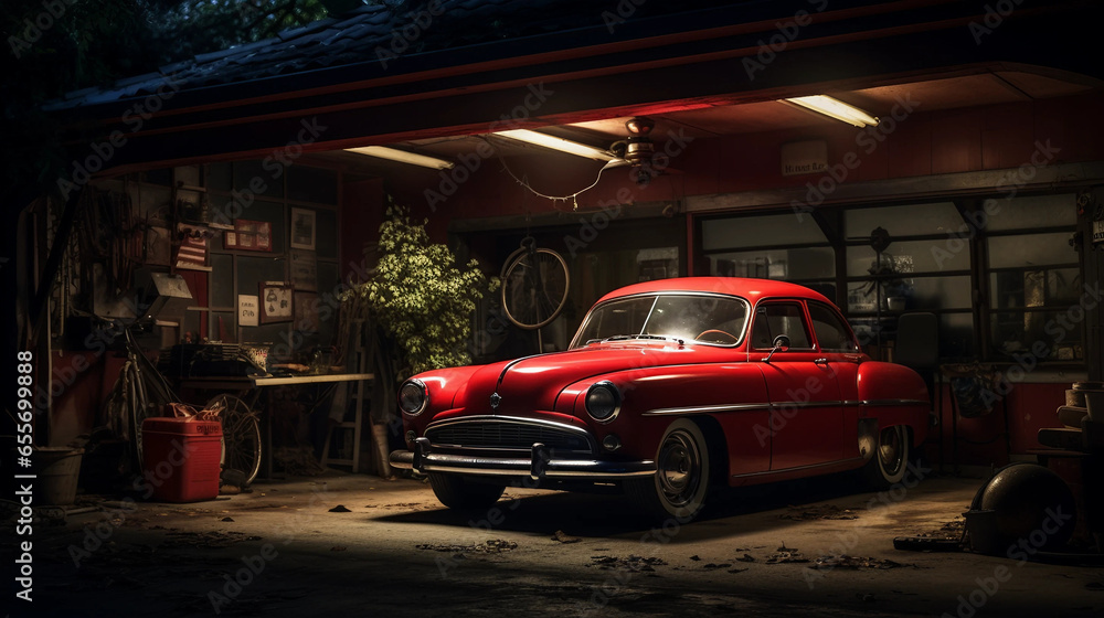 Fototapeta premium red car in night