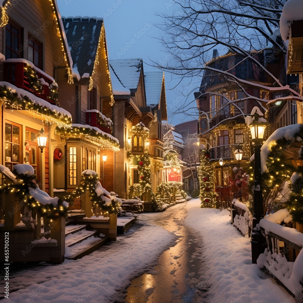 Fototapeta premium christmas decorated street 