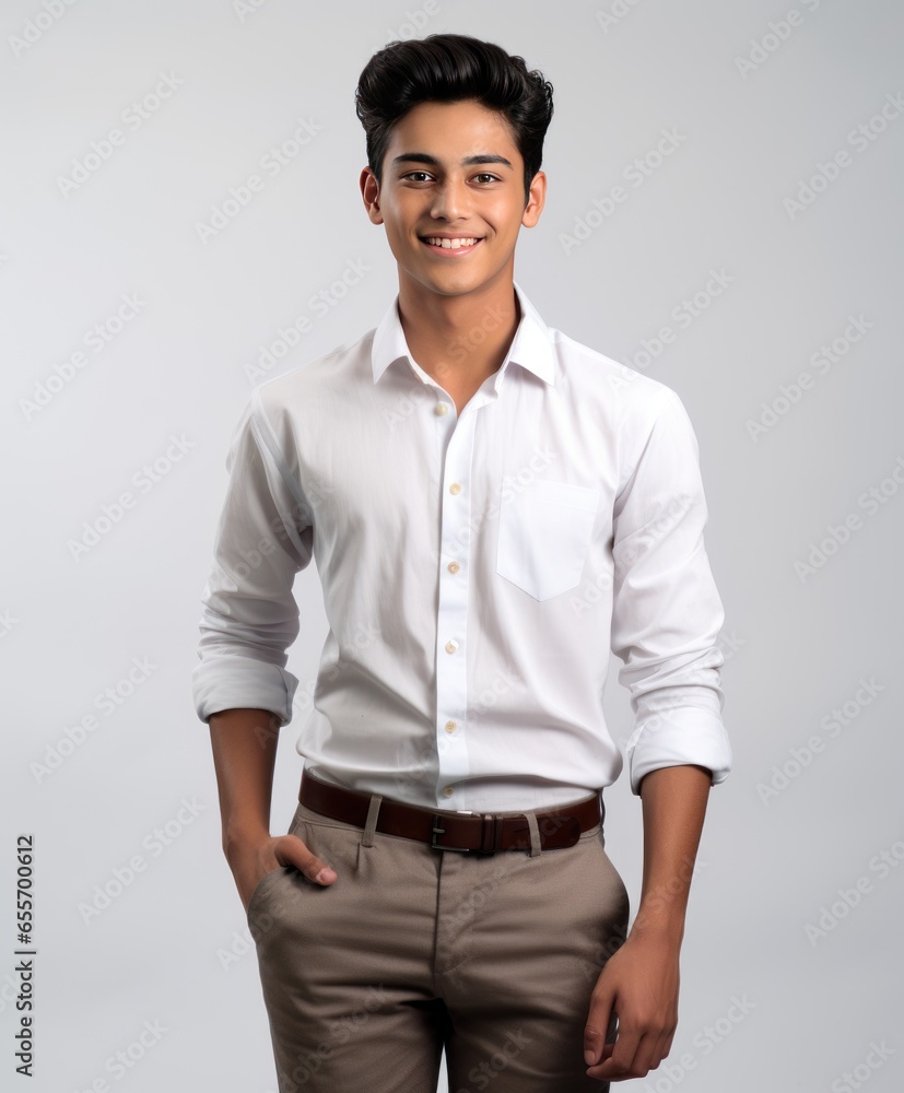 Graceful Indian College Boy in Tailored Outfit Exuding Charm Graceful Indian College Boy in Tailored Outfit Exuding Charm