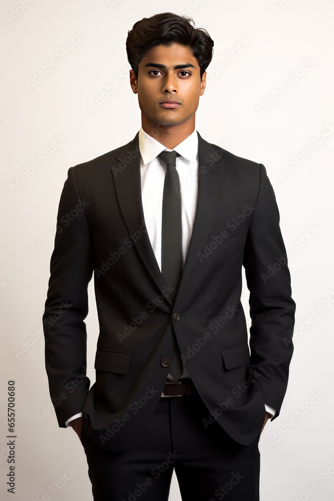Confident Indian College Boy in Formal Suit Showcasing Athletic Physique Confident Indian College Boy in Formal Suit Showcasing Athletic Physique