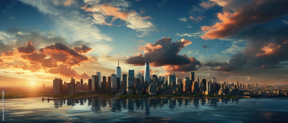 inspiring cityscape at sunset for website banner background